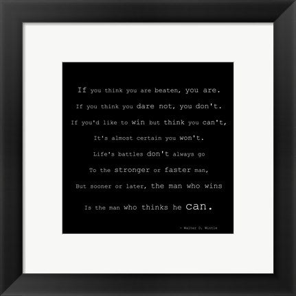 Framed Art If You Think You are Beaten Quote by Walter D. Wintle Wall Decor 18x24 Artwork