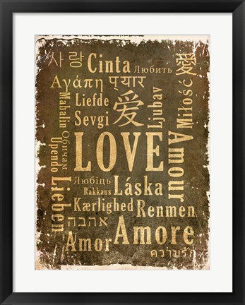 Framed Art Love in Multiple Languages by Cheryl Valentino Wall Decor 18x24 Artwork