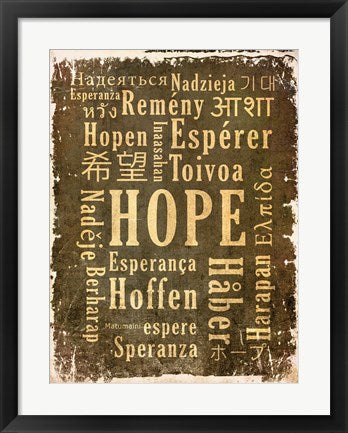 Framed Art Hope in Multiple Languages by Cheryl Valentino Wall Decor 18x24 Artwork