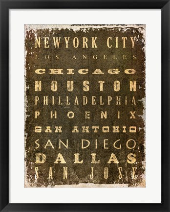 Framed Art US Cities by Cheryl Valentino Wall Decor 18x24 Artwork