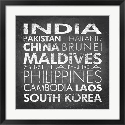 Framed Art Asia Countries by Veruca Salt Wall Decor 18x24 Artwork