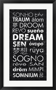 Framed Art Frame Art Dream in Different Languages by Veruca Salt Wall Decor 18x24 Artwork
