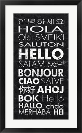 Framed Art Hello in Different Languages by Veruca Salt Wall Decor 18x24 Artwork