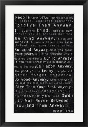 Framed Art Mother Teresa Quote Black by Veruca Salt Wall Decor 18x24 Artwork