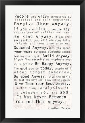 Framed Art Mother Teresa Quote by Veruca Salt Wall Decor 18x24 Artwork