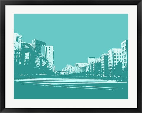 Framed Art City Block on Blue by George Dilorenzo Wall Decor 18x24 Artwork
