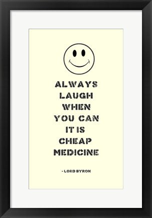 Framed Art Frame Art Always Laugh Lord Byron Quote by Veruca Salt Wall Decor 18x24 Artwork