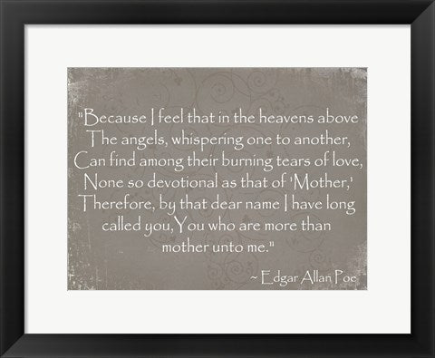 Framed Art More Than Mother, Edgar Allan Poe by Veruca Salt Wall Decor 18x24 Artwork