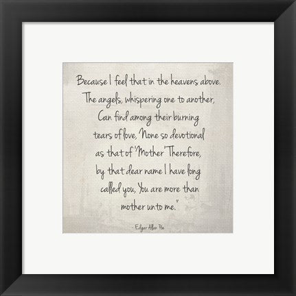 Framed Art More Than Mother by Edgar Allan Poe by Veruca Salt Wall Decor 18x24 Artwork