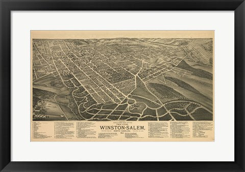 Framed Art Winston Salem, North Carolina in 1891 Wall Decor 18x24 Artwork