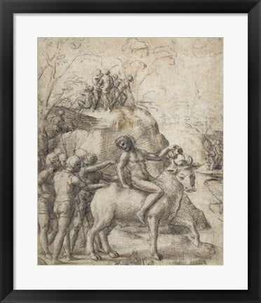 Framed Art Frame Art A Man Riding a Bull by Antonio Allegri da Correggio Wall Decor 18x24 Artwork