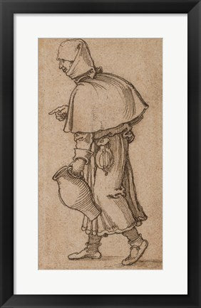 Framed Art Frame Art A Peasant Woman Carrying a Jug by Hans sebald Beham Wall Decor 18x24 Artwork