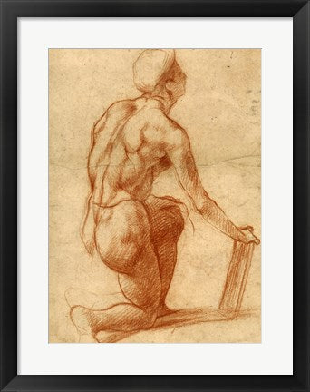 Framed Art Study of a Kneeling Figure by Andrea Del Sarto Wall Decor 18x24 Artwork