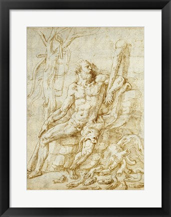 Framed Art Hercules Resting after Killing the Hydra by Giulio Romano Wall Decor 18x24 Artwork
