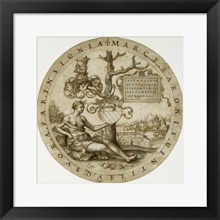 Framed Art Study for a Stained-Glass Window with the Coat of Arms of the Barons von Paar by Georg Pencz Wall Decor 18x24 Artwork