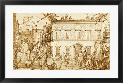 Framed Art Taddeo Decorating the Facade of Palazzo Mattei by Federico Zuccaro Wall Decor 18x24 Artwork