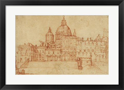 Framed Art View of Saint Peter's (recto); Study of a Young Man by Federico Zuccaro Wall Decor 18x24 Artwork