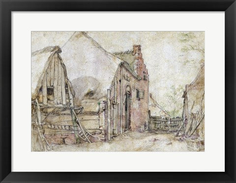 Framed Art View of a Farm Courtyard by Abraham Bloemaert Wall Decor 18x24 Artwork