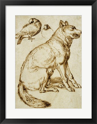 Framed Art Frame Art A Wolf and Two Doves by Sinibaldo Scorza Wall Decor 18x24 Artwork