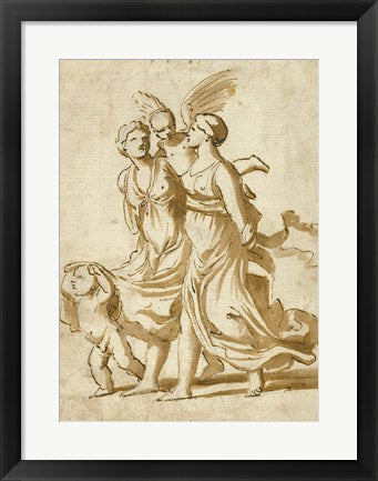 Framed Art Two Girls Accompanied by Cupid by Nicolas Poussin Wall Decor 18x24 Artwork