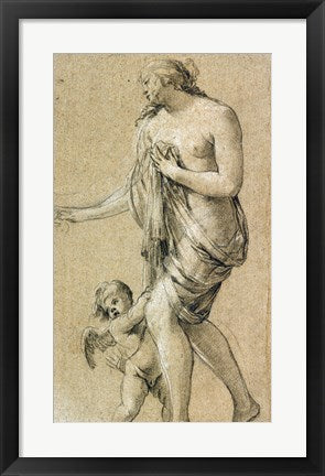 Framed Art Study of a Female Figure with a Putto by Simon Vouet Wall Decor 18x24 Artwork