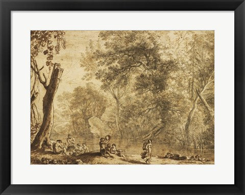 Framed Art Woodland Landscape with Nymphs and Satyrs by Herman van Swanevelt Wall Decor 18x24 Artwork