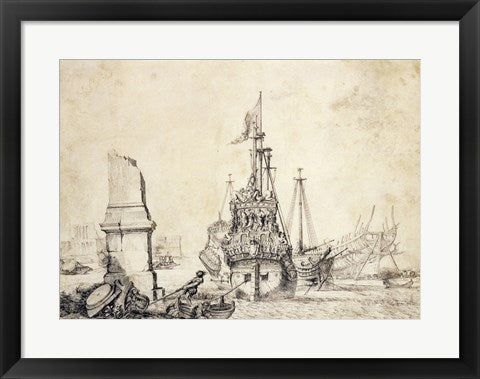 Framed Art Frame Art A Ship in a Port with a Ruined Obelisk by Pierre Puget Wall Decor 18x24 Artwork