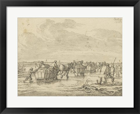 Framed Art Frame Art A Scene on the Ice with Skaters and Wagons by Pieter Molijn Wall Decor 18x24 Artwork