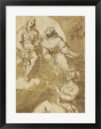 Framed Art Saint Francis Interceding with the Virgin on Behalf of a Female Saint by Juan Martín Cabezalero Wall Decor 18x24 Artwork