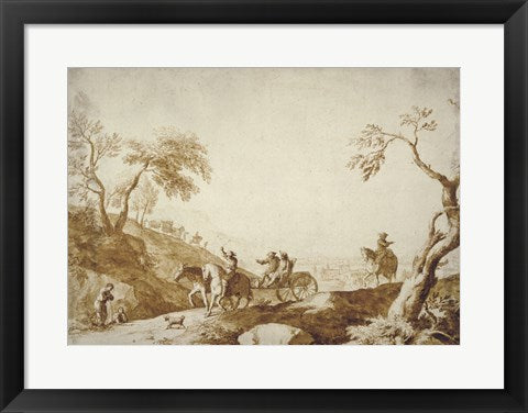 Framed Art Landscape with Travelers by Marco Ricci Wall Decor 18x24 Artwork