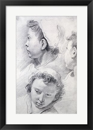 Framed Art Three Studies of the Head of a Youth by Francesco Salvator Fontebasso Wall Decor 18x24 Artwork