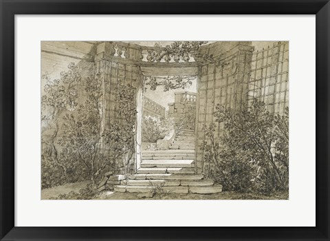 Framed Art Landscape with a Stairway and Balustrade by Jean-Baptiste Oudry Wall Decor 18x24 Artwork