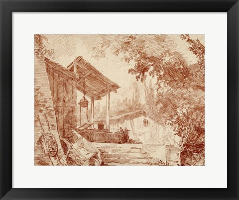 Framed Art Farmyard by Hubert Robert Wall Decor 18x24 Artwork