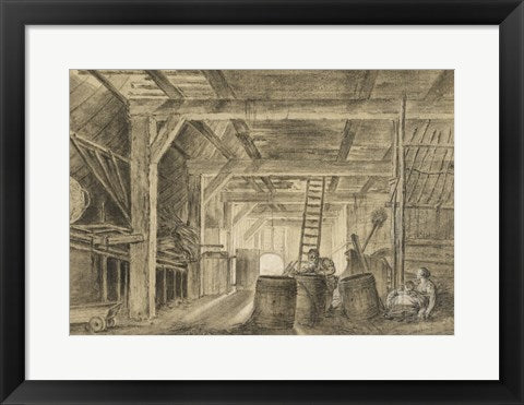 Framed Art Interior of a Barn with a Family of Coopers by Francois Boucher Wall Decor 18x24 Artwork