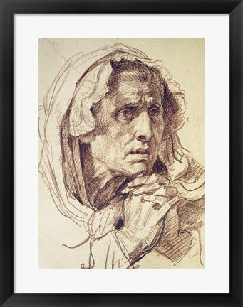 Framed Art Study of the Head of an Old Woman by Jean-Baptiste Greuze Wall Decor 18x24 Artwork