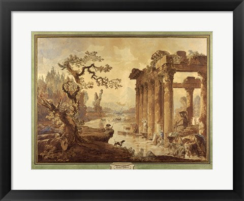Framed Art Landscape with Ruins by Hubert Robert Wall Decor 18x24 Artwork