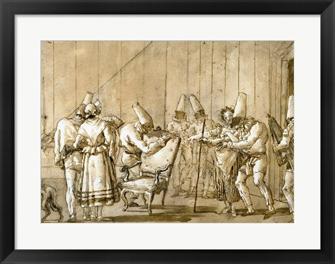 Framed Art Punchinello Is Helped to a Chair by Giovanni Domenico Tiepolo Wall Decor 18x24 Artwork