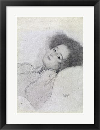 Framed Art Portrait of a Young Woman Reclining by Gustav Klimt Wall Decor 18x24 Artwork