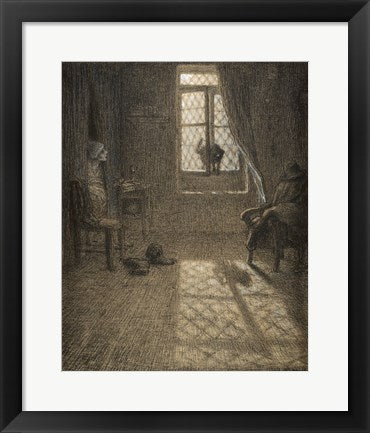 Framed Art Le chat The Cat at the Window by Jean Francois Millet Wall Decor 18x24 Artwork