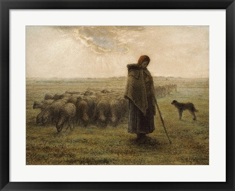 Framed Art Shepherdess and Her Flock by Jean Francois Millet Wall Decor 18x24 Artwork