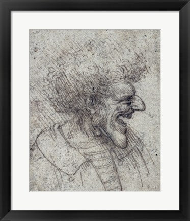 Framed Art Frame Art Caricature of a Man with Bushy Hair by Leonardo Da Vinci Wall Decor 18x24 Artwork