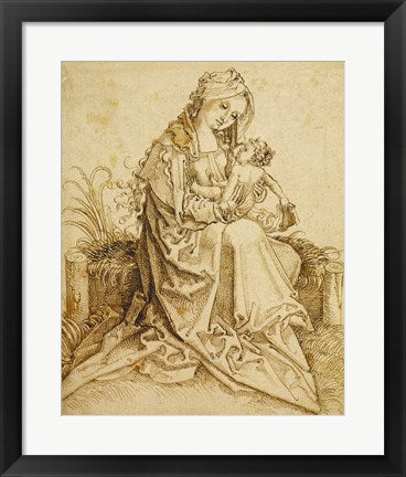 Framed Art The Virgin and Child on a Grassy Bench Wall Decor 18x24 Artwork
