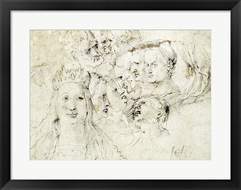 Framed Art Studies of Heads by Hans Baldung Grien Wall Decor 18x24 Artwork