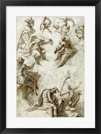 Framed Art Studies of Figures and Architecture by Perino del Vaga Wall Decor 18x24 Artwork