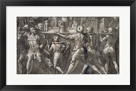 Framed Art Triumphal Procession of Roman Soldiers Carrying a Model of a City by Taddeo Zuccaro Wall Decor 18x24 Artwork