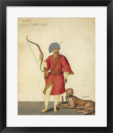 Framed Art Frame Art An Azappo Archer with a Cheetah by Jacopo Ligozzi Wall Decor 18x24 Artwork
