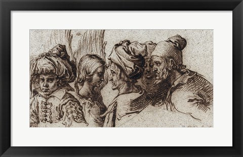 Framed Art Frame Art Bust of a Boy in a Turban, a Winged Angel, and Three Old Men by Jacques De gheyn Wall Decor 18x24 Artwork