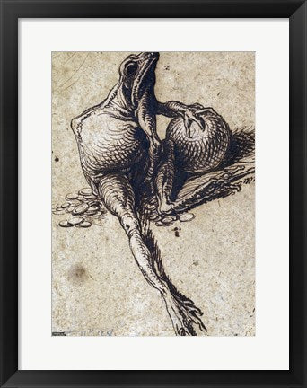 Framed Art Frame Art A Frog Sitting on Coins and Holding a Sphere by Jacques De gheyn Wall Decor 18x24 Artwork