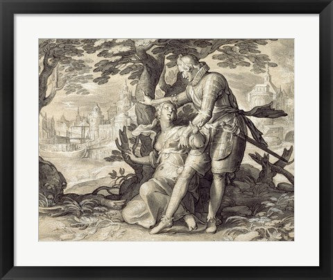 Framed Art Young Woman Assisted by a Gentleman by Joachim Wtewael Wall Decor 18x24 Artwork