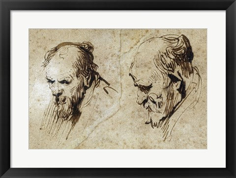 Framed Art Two Studies of the Head of an Old Man by Rembrandt Harmensz Wall Decor 18x24 Artwork